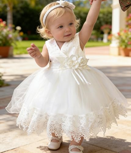 Image of Baby Toddler Lace Dress Girls First Baptism Elegant Embroidery Party Flower Bridesmaid Dresses Up