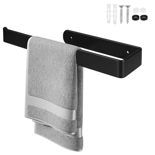 Shwdsy Toallero de aluminio, toallero de aluminio, toallero de 29,5 cm, toallero negro para taladrar, fijación de tornillo, adecuado para baño, dormitorio, cocina