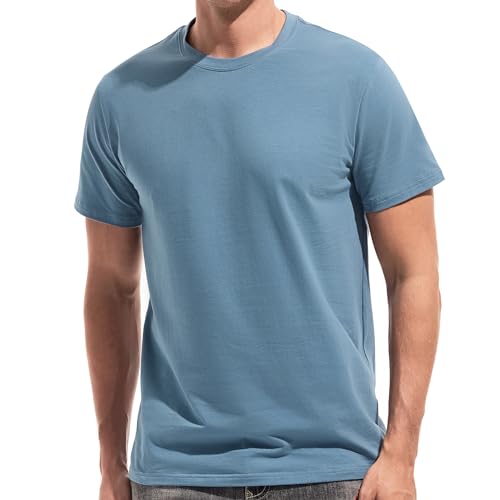 Image of VEIISAR Mens T Shirt - Short Sleeve Crew Neck Soft Fitted Elastic Tees Fresh Classic Tshirts (T31 Sea Blue L)