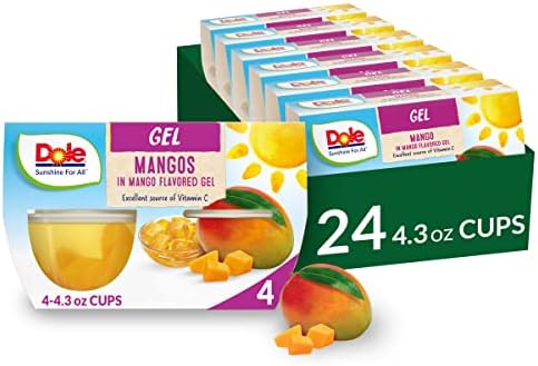 Dole Fruit Bowls Mango in Mango Gel, Gluten Free Healthy Snack, 4.3 Oz, 24 Total Cups