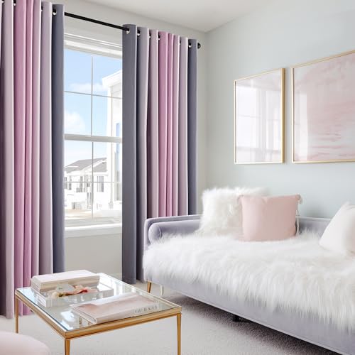 PONY DANCE 100% Blackout Ombre Wave Curtains for Girls - Thermal Privacy Curtains, Noise Reducing Eyelet Gradient Drapes for Bedroom and Living Room, 52 x 54 Inch, Pink and Grey, 2 Panels - Image 8