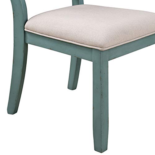 Roundhill Furniture Prato 5-Piece Round Dining Table Set With Cross Back Chairs, Blue And Brown #TOP7
