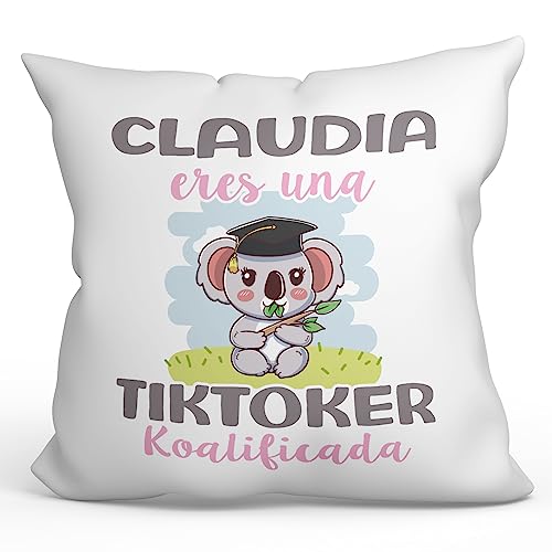 MUGFFINS Cojín Personalizable 40x40 cm para TIKTOKER Relleno Incluído - En Español - Koalificados Personalizados - Regalo Original y Divertido