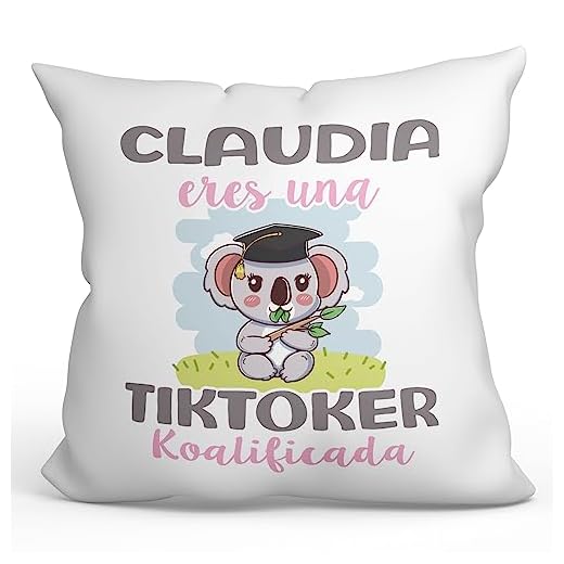 MUGFFINS Cojín Personalizable 40x40 cm para TIKTOKER Relleno Incluído - En Español - Koalificados Personalizados - Regalo Original y Divertido