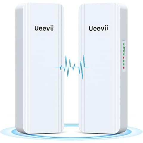 2.4G & 5G Dual Band Wireless Bridge, IP65 Outdoor Point to Point WiFi Bridge CPE with 2 1000Mbps RJ45 Port,16dBi High-Gain Antenna, 5KM Long Range, 24V PoE Power, for Barn Shop Garage Cover