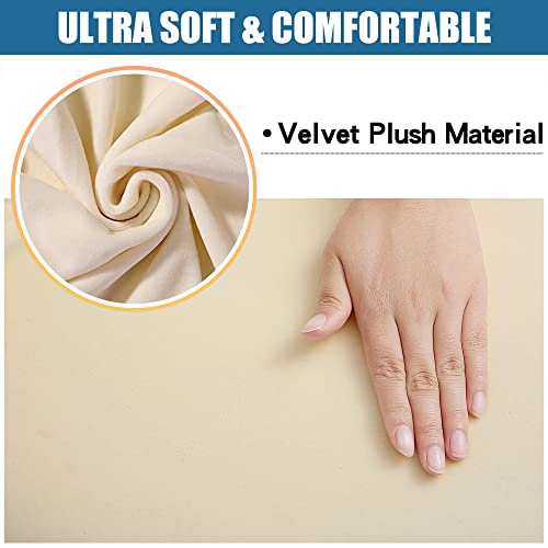 Smiry Original Velvet Dining Chair Seat Covers, Stretch Fitted Dining Room Upholstered Chair Seat Cushion Cover, Removable Washable Furniture Protector Slipcovers With Ties - Set Of 4, Cream #TOP1