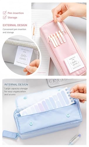 Image of Multi-Functional Soft Pencil Case for Girls - Large Capacity Zipper Pouch with Multiple Compartments - Aesthetic Stationery Organizer for School, College & Office