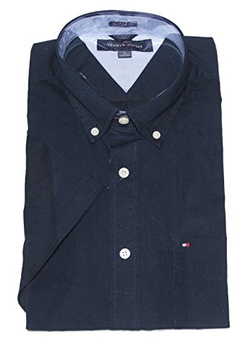 Tommy Hilfiger Mens Classic Fit Short Sleeve Woven Shirt, Navy Blazer, Medium