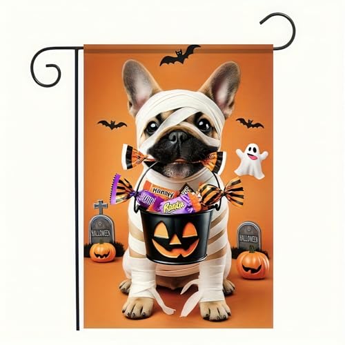 Halloween Garden Flag French Bulldog Bats Double Sided Vertical Welcome Flag Holiday Outdoor Yard Lawn Decorations 12 x 18 Inch Hapyy Halloween Dog Garden Flag