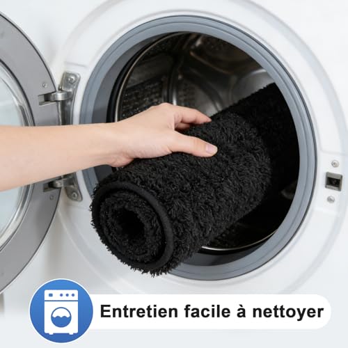 NARHOR rutschfeste Badematte in U-Form 40 x 50 cm, rutschfest und extra weich, aus Flauschiger Mikrofaser mit langem Flor, maschinenwaschbar, schnell trocknend, dick, in U-Form, schwarz
