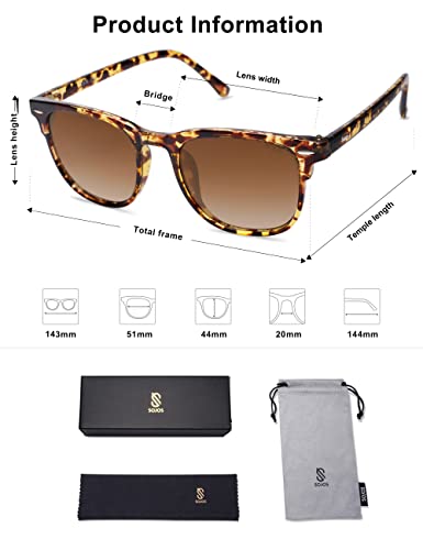 Sojos Retro Vintage Square Polarized Sunglasses For Women Men Uv Protection Lens Tr90 Frame Sunglasses Sj2112 With Brown Tortoise Frame/Brown Grading Lens #TOP26