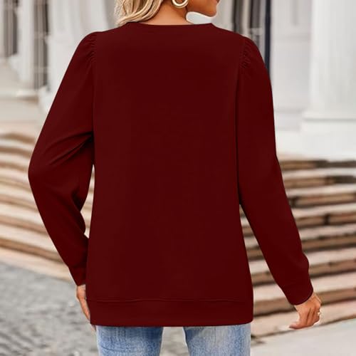 Camiseta básica feminina verão outono manga longa bufante gola redonda caimento solto camisetas femi