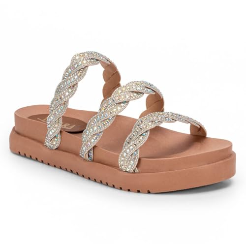 Sandália Feminina Três Tiras Brilho Luxo Delicada Estilosa Confortável da Moda (Caramelo, BR, Adulto