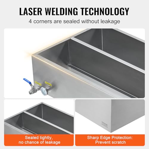 Image of VEVOR Maple Syrup Evaporator Pan, 47 Gal, 47 x 24 x 9.6 Inch Maple Syrup Pan, 304 Stainless Steel Maple Syrup with Thermometer, 2 Valves and 3 Heating Methods, for Home, Outdoor