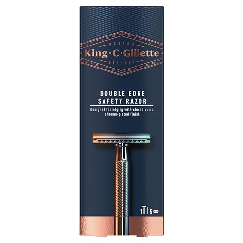King C. Gillette Double Edge Safety Razor for Men, 5 Platinum Coated Double Edge Razor Blades, Gifts for Men