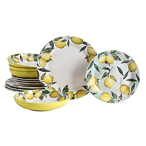 Bico Lemon Dreams Ceramic 12 pcs Dinnerware Set, Service for