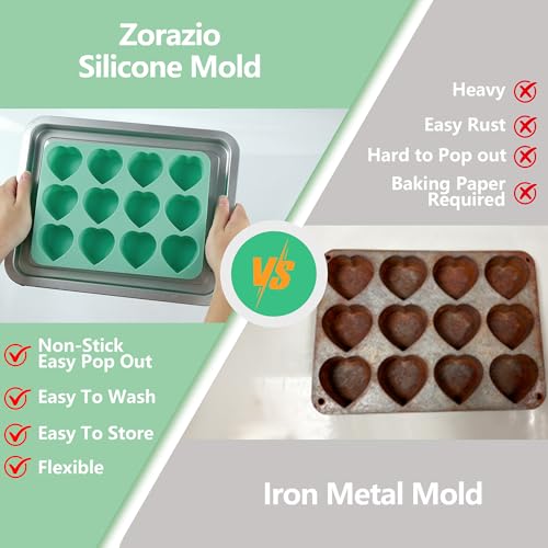 Zorazio 12-Cavity Heart Silicone Muffin Pan,2Pack Valentine's Day Non-Stick Heart Shaped Silicone Molds for Muffin Cake,Chocolate,Pudding,Candy,Jelly,Handmade Soap (12Cavity) by Zorazio - Image 3