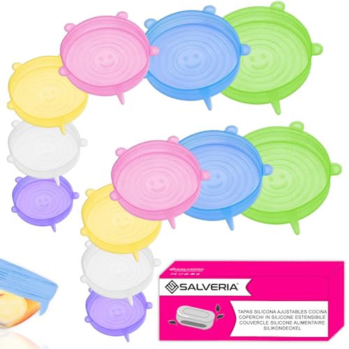 Tapas silicona ajustables cocina 12 uds adaptables ecologicas elasticas reutilizables Sin BPA Lavado a lavavajillas tapas de silicona ajustables tapa silicona tapaderas de silicona eco multicolor