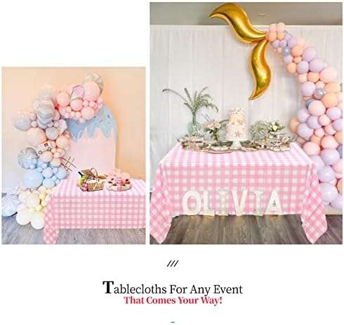 6 Pack Gingham Plastic Tablecloths Table Covers 54" x 108" Pink and White Checkered Tablecloth Party Rectangle Tablecloths Disposable Waterproof Table Cloths for Parties Picnic Birthday Anniversary