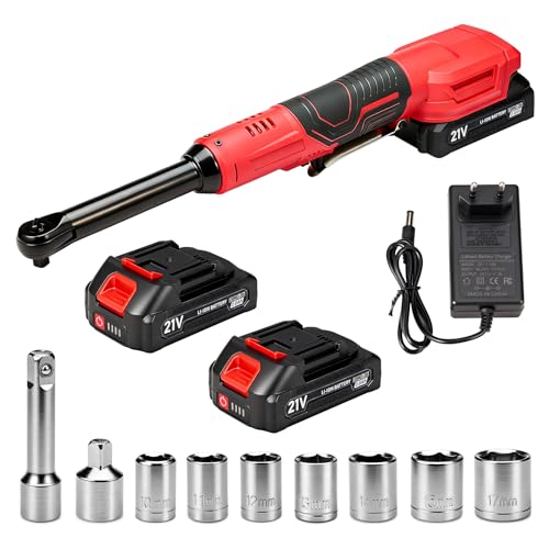 LithiCraft Clé à Choc à Cliquet Sans Fil 21V, Cliquet Électrique à Manche Long 15cm, Couple Max 85Nm, 400 Tr/min, 2x Batteries 2.0Ah, Chargeur Rapide, 7...