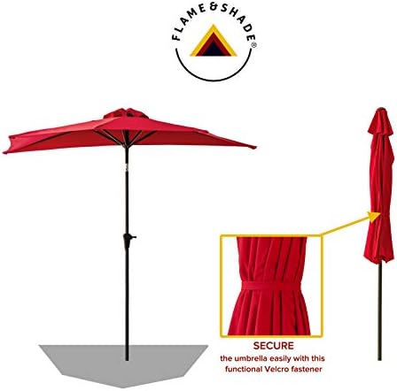 FLAME&SHADE 2.75m Half Round Outdoor Market Garden Parasol Patio Table Umbrella with Tilt and Crank for Wall Balcony, Red