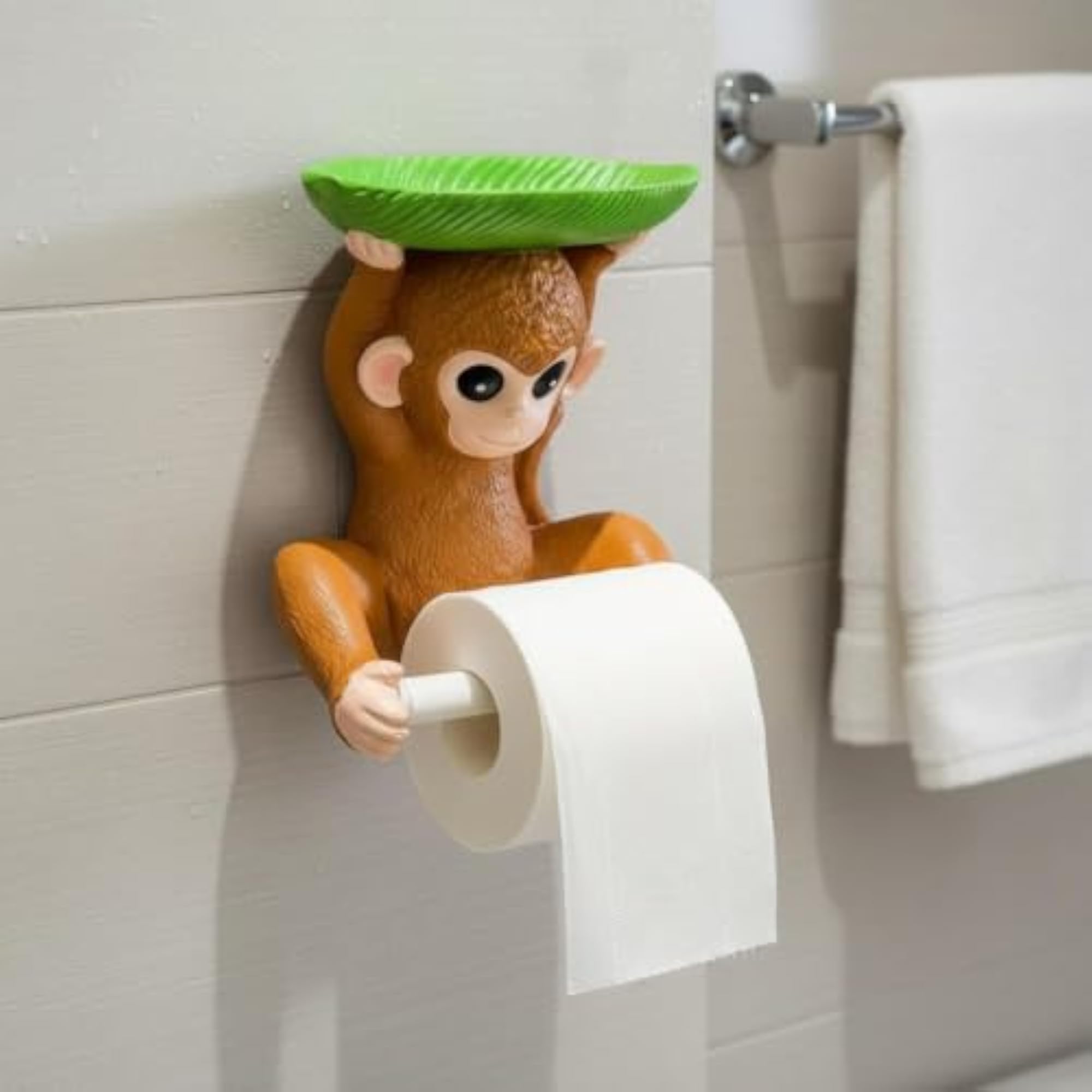 Whimsical Drill-No-Drill Installation Monkey Toilet Paper Holder