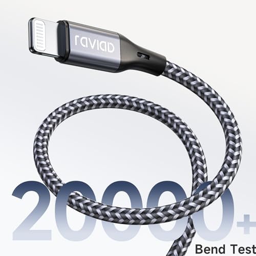 RAVIAD Kabel do ładowania iPhone'a, 1,8 m, certyfikat MFi, nylonowy pleciony kabel do ładowania iPhone'a, kabel do szybkiego ładowania do iPhone'a 13, 12, 11 Pro Max, Xs X XR, 8, 7, 6s, 6, Plus, 5S, 5, SE, 2020