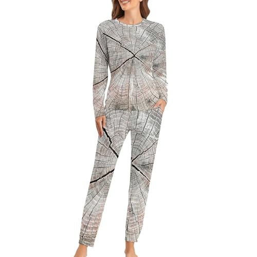 Ensemble de pyjama femme vêtement de nuit sleepwear manches longues et pantalon fluide Bois