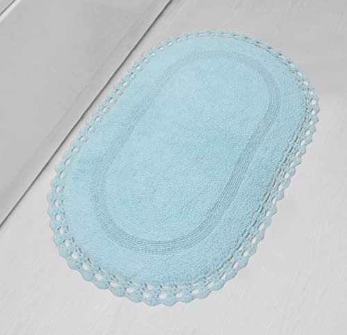 Home Weavers Hampton Crochet Reversible Bathmat 100% Cotton Bathroom Rug, Washable Rug, Extra Soft and Absorbent Bath Rug, Kitchen Mat, 24"x40" Rectangle, Aqua