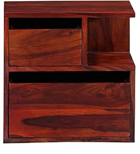 DEMIWALL Solid Sheesham Wood Bedside Table | Wooden Bed Side Tables with Drawer | Nightstand Side Table for Bedroom | Night Stand End Table with 2 Drawers & Shelf Storage for Home | Honey Finish