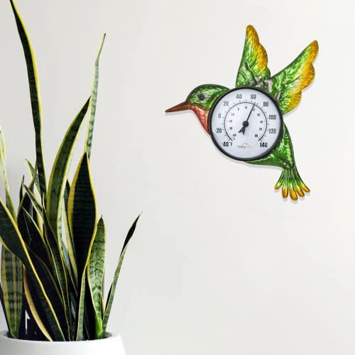 Hobyluby 14'' Indoor Outdoor Thermometer, Hummingbird Wall-Mounted Thermometer Waterproof For Patio Garden Yard & Living Room, No Battery Needed #TOP5