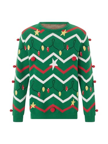 Mens Women Ugly Christmas Tree Sweaters Long Sleeve Round Neck Knitwear Unisex String Lights Print Pullover Tops