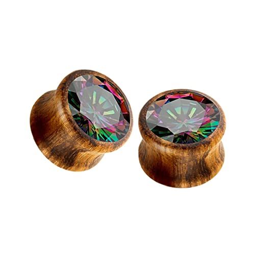 Aotiwe Zestaw 2 kolczyków tunelowych 12 mm, tunele do uszu, tunele do uszu, kolorowe z cyrkonią, drewniane kolczyki do piercingu