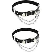 alisikee 2 ligueros de cuero con cadenas, ligas elásticas ajustables para el muslo para damas, color negro