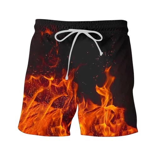 Mens Swim Trunks with Quick Dry Swim Shorts Swimming Trunks Bathing Suit Boardshorts Classic Flame 3D Printed Hawaii Short 27 Orange