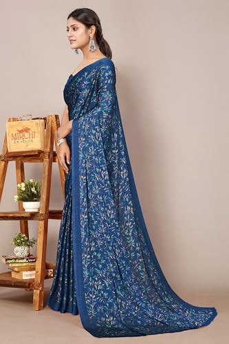 Image of MIRCHI FASHION Saree for Woman Chiffon Georgette Floral Printed | Breathable Lightweight Sari for Office Use and Farewell Ceremonies with Blouse Piece