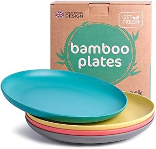 GET FRESH Bamboo Kids Plates Set – 4-pack Reusable Bamboo Dinner Plates