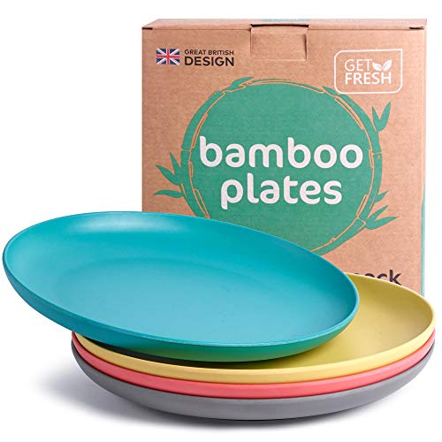 GET FRESH Bamboo Kids Plates Set – 4-pack Reusable Bamboo Dinner Plates