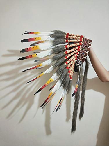 LWINGFLYER Feather Headdress - Native American Indian Style Headwear 15.53-17.71inch (Brown)