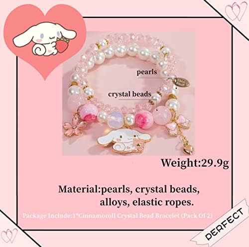 GAUEIOUR Cinnamoroll Crystal Bead Bracelet,Cute Cartoon Crystal Beaded Elastic Bracelet for Girls and Ladies,Small Fresh Simple Cute Cartoon Yugui Dog Crystal Pearl Bracelet(Pack Of 2)