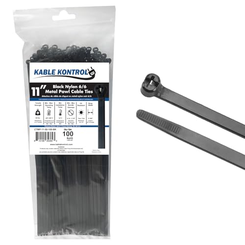 Kable Kontrol Metal Pawl Cable Ties 11 Inch 100 Pcs, 50 Lbs Test – Black