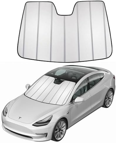 Sun Protection - Windshield Sun Shade for Tesla Model 3 2018-2025,Premium Folding Windshield Sun Shade for Model Y 2020-2025, Window Sunshade Sun Visor Protector Blocks UV Rays