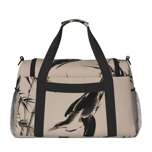 Fish bird and Leaves painting Print Travel Duffle Bag - Foldable Personal Item Travel Bag for Women & Men,13x10.2x19.72