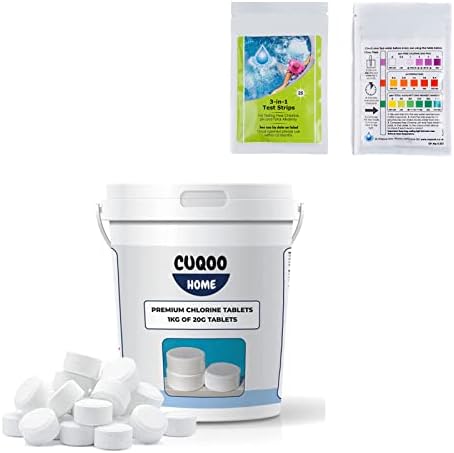 CUQOO Multifunction 4 in 1 Chlorine Tablets  Premium Chlorine Tablets for Hot Tub & Pools | Slow Releasing Chlorine Tablets | Water Cleaning Tablets for Sanitiser, Stabiliser, Algaecide & Clarifier