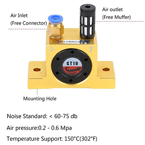 G 1/8'' Pneumatic Turbine Vibrators Silent Golden Industrial Vibrator for hopper Golden GT-10 Free Muffler - Thumbnail 4
