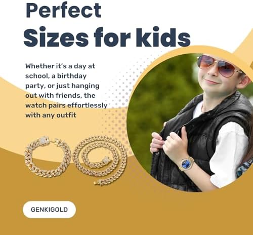 십대 남아용 골드 다이아몬드 시계 - 42mm 로마 숫자 라운드 다이얼 3가지 색상 - 18K 리얼 골드/플래티넘 도금 20.3cm(8인치) 스트랩 - 조절 도구 포함, 쿠바 체인과 페어링 가능 — 사진 6