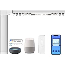 Celling Smart Curtains System, Electric Track with Adjustable Rail,Automatic Curtain Opener,Motorized Curtains Rods With Remote, Compatible with Alexa/Google Home Up to 120in