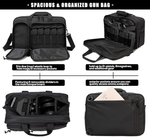 INSSTUID Tactical Gun Range Bag for Handguns and Ammo Pistol Case Shooting Range Backpack Carrying Duffle Bags Magazine Ammo Gear Accessories Molle Pouch for Hunting Shooting Sport Outdoor (Black) by INSSTUID - Image 5