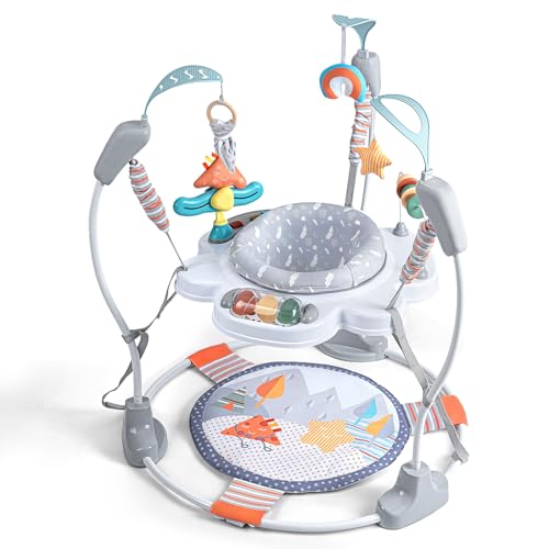 Image of Baby Activity Center, Baby Jumper Activity Center with Music, Interactive Toys, 360° Rotating Seat, 3 Adjustable Heights, Infant Activity Jumper for 6+ Months (Gray Forest)