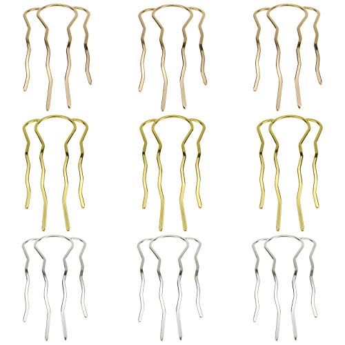 DIYstore 9 PCS 4 Teeth Hair Combs, Fork Clip Stick Hair Side Comb Hairpin Hair Bun Updo Hair Sticks Alloy 4 Prong Bun Hair Pins Clips Grips for Women Hair Styling Tool Accessories